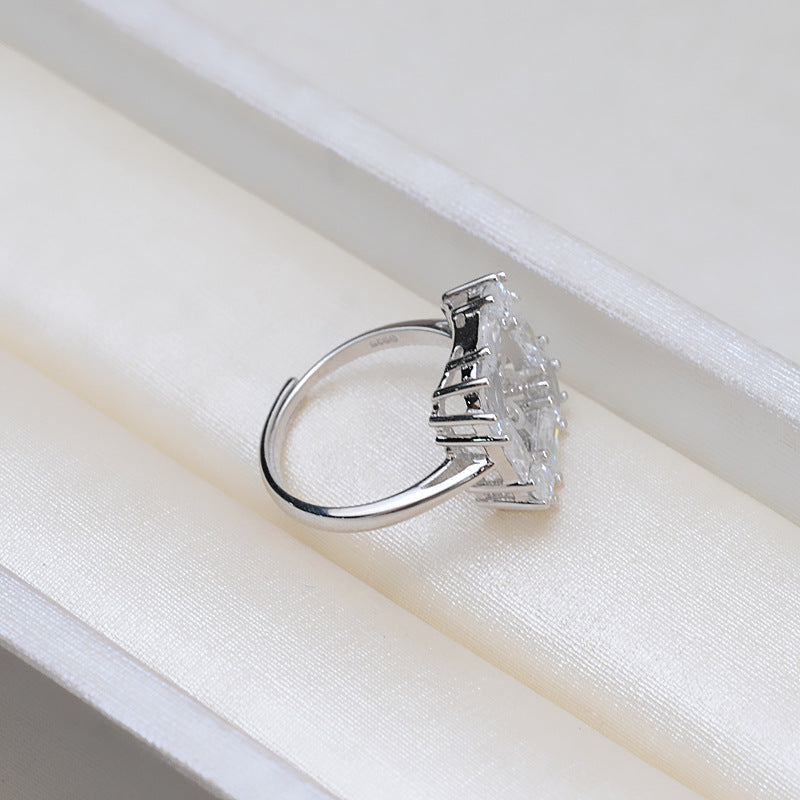 Silver Cubic Zirconia Candy Square Pearl Ring Mounting-Feliz Pearl - Feliz Pearl 