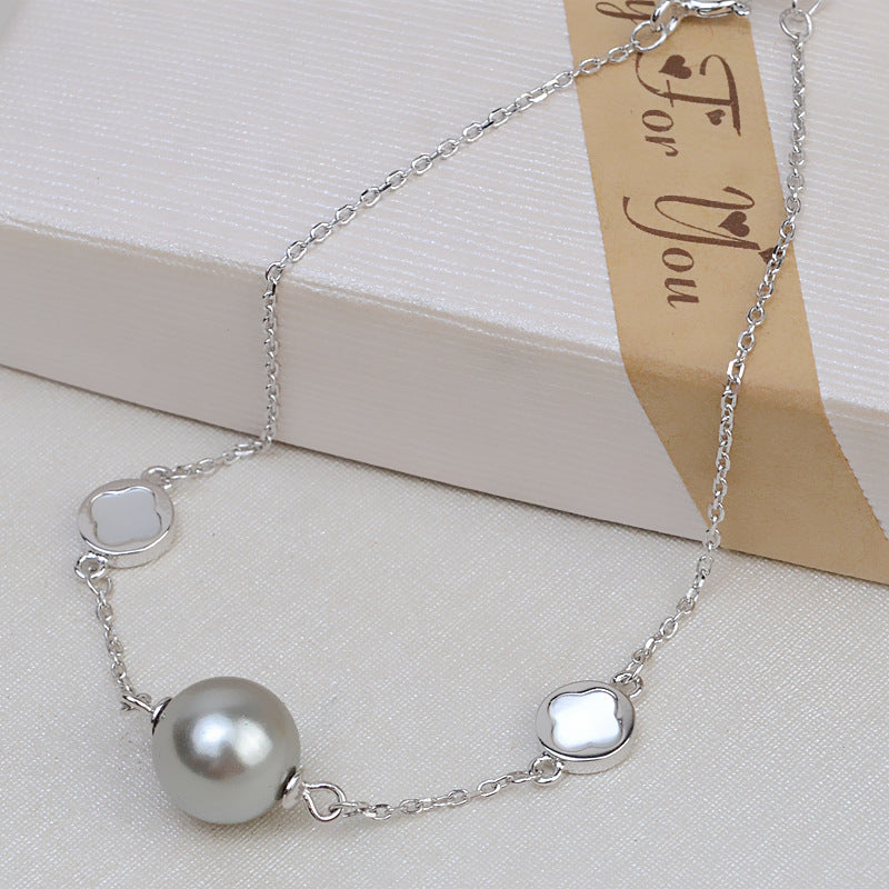 Shell Four Leaf Clover Pearl Bracelet Mounting S925 Silver Jewelry - Feliz Pearl 