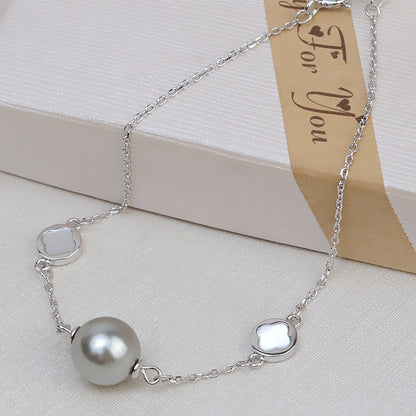 Shell Four Leaf Clover Pearl Bracelet Mounting S925 Silver Jewelry - Feliz Pearl 