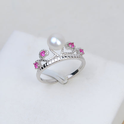 S925 Silver Purple Zircone Crown Pearl Ring Settings - Feliz Pearl 