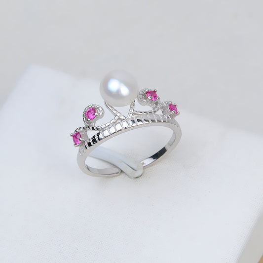 S925 Silver Purple Zircone Crown Pearl Ring Settings - Feliz Pearl 
