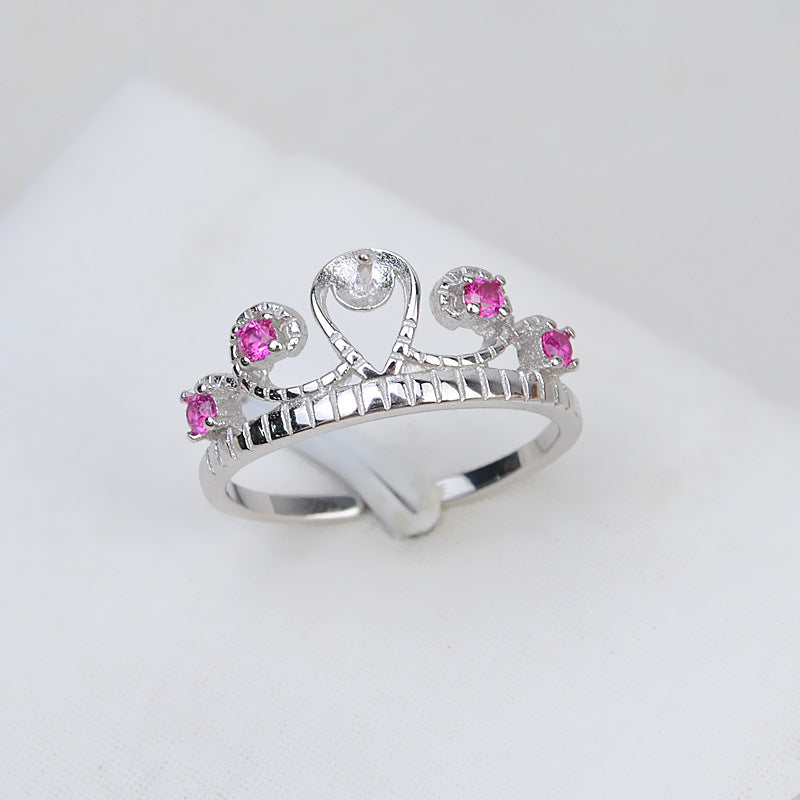 S925 Silver Purple Zircone Crown Pearl Ring Settings - Feliz Pearl 