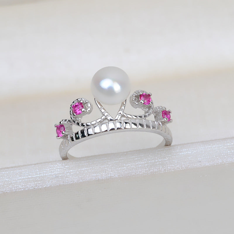 S925 Silver Purple Zircone Crown Pearl Ring Settings - Feliz Pearl 
