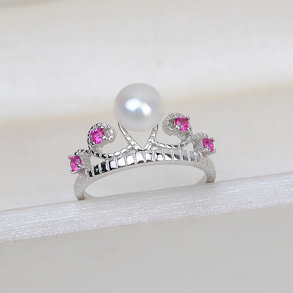S925 Silver Purple Zircone Crown Pearl Ring Settings - Feliz Pearl 