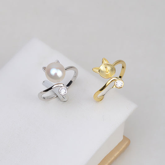 S925 Sterling Silver Lovely Cat Pearl Ring Setting Wholesale - Feliz Pearl 