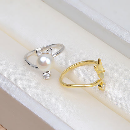 S925 Sterling Silver Lovely Cat Pearl Ring Setting Wholesale - Feliz Pearl 