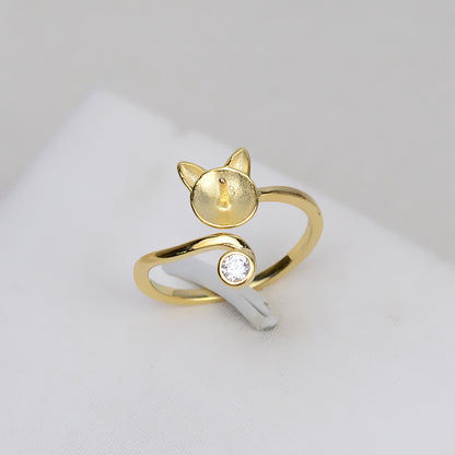 S925 Sterling Silver Lovely Cat Pearl Ring Setting Wholesale - Feliz Pearl 