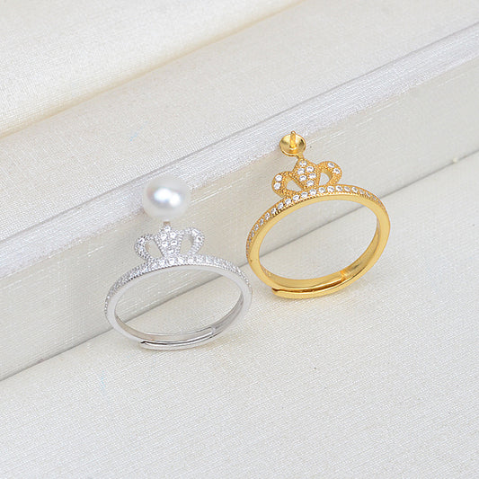 S925 Silver CZ Elegant Crown Pearl Ring Setting-Feliz Pearl - Feliz Pearl 