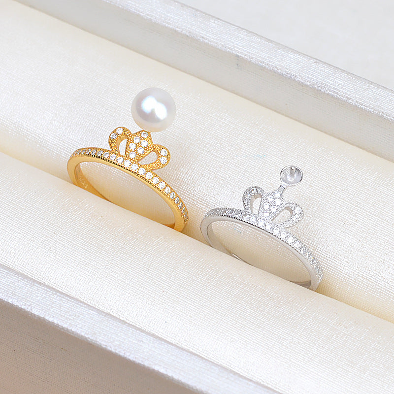 S925 Silver CZ Elegant Crown Pearl Ring Setting-Feliz Pearl - Feliz Pearl 