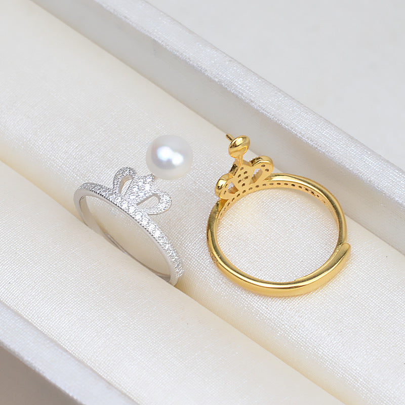 S925 Silver CZ Elegant Crown Pearl Ring Setting-Feliz Pearl - Feliz Pearl 