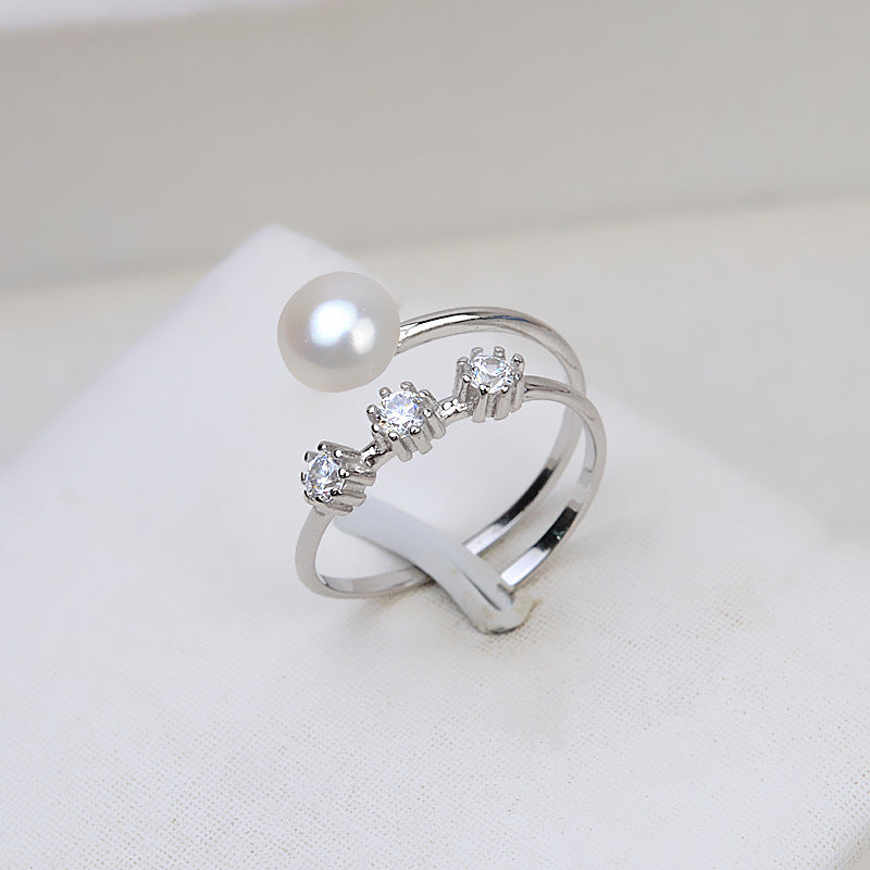Fashion Adjustable Size Silver Pearl Ring Setting-Feliz Pearl - Feliz Pearl 