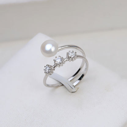 Fashion Adjustable Size Silver Pearl Ring Setting-Feliz Pearl - Feliz Pearl 