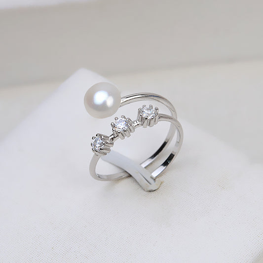 Fashion Adjustable Size Silver Pearl Ring Setting-Feliz Pearl - Feliz Pearl 