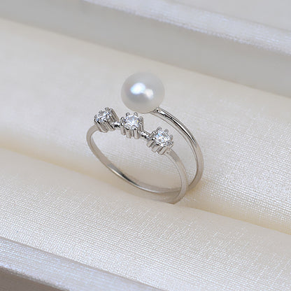 Fashion Adjustable Size Silver Pearl Ring Setting-Feliz Pearl - Feliz Pearl 
