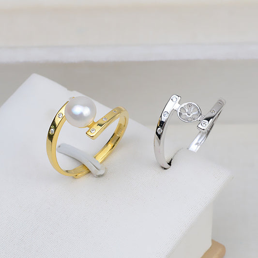 Minimalist Design S925 Sterling Silver Pearl Ring Settings - Feliz Pearl 