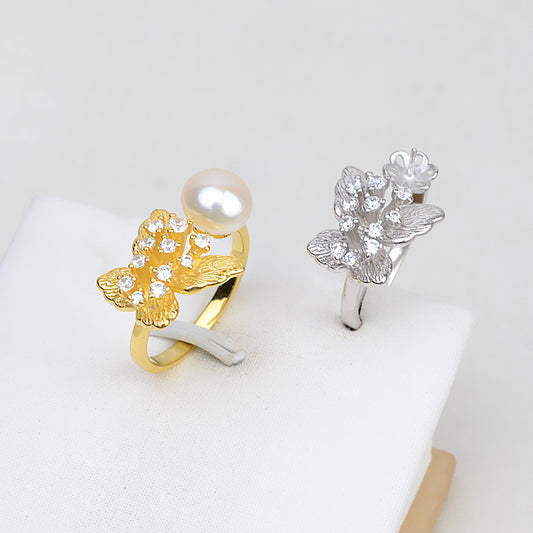 Luxury CZ Butterfly Pearl Ring Setting-S925 Sterling Silver - Feliz Pearl 