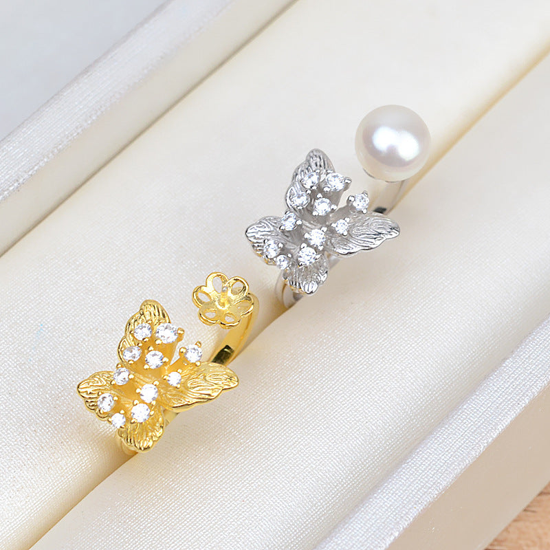 Luxury CZ Butterfly Pearl Ring Setting-S925 Sterling Silver - Feliz Pearl 