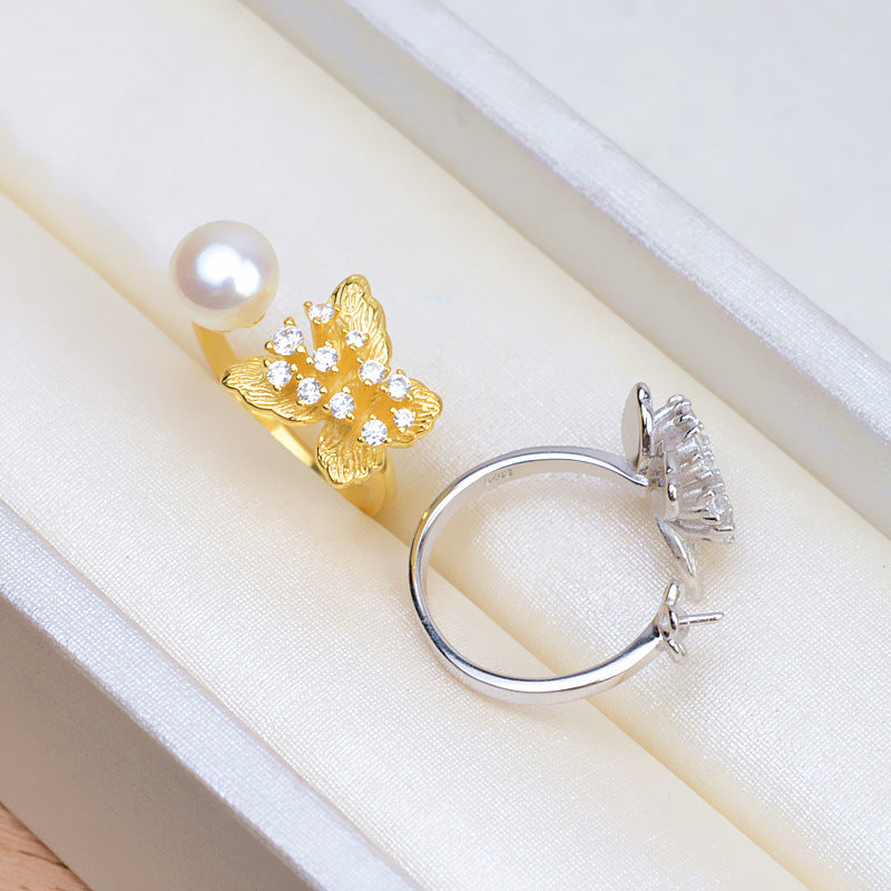 Luxury CZ Butterfly Pearl Ring Setting-S925 Sterling Silver - Feliz Pearl 