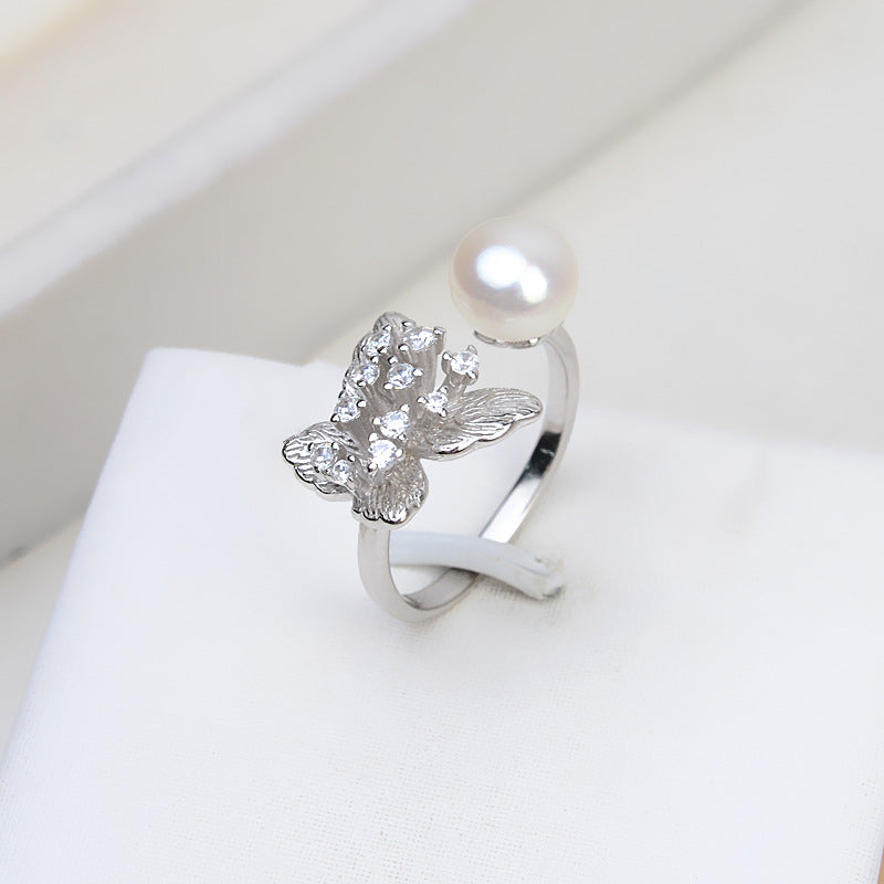 Luxury CZ Butterfly Pearl Ring Setting-S925 Sterling Silver - Feliz Pearl 