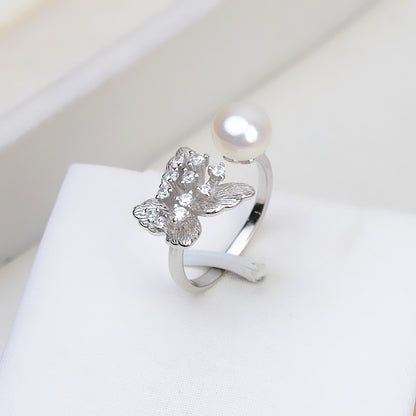 Luxury CZ Butterfly Pearl Ring Setting-S925 Sterling Silver - Feliz Pearl 