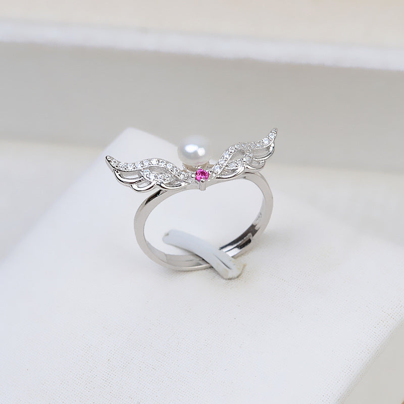 S925 Sterling Silver Angel Wing Pearl Ring Mounting for Jewelry Diy - Feliz Pearl 