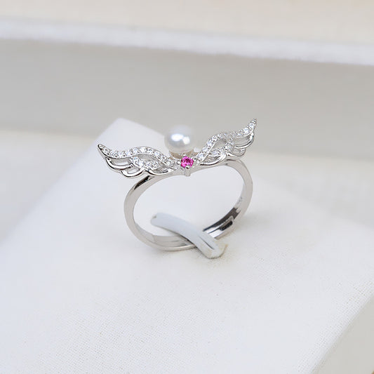 S925 Sterling Silver Angel Wing Pearl Ring Mounting for Jewelry Diy - Feliz Pearl 