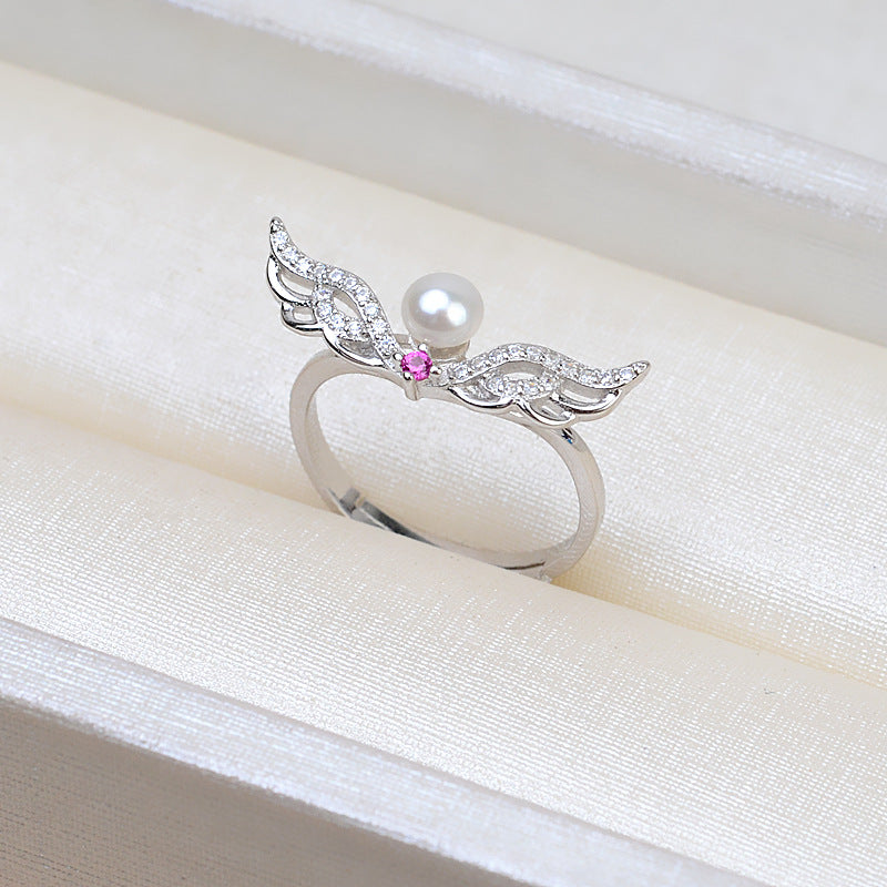 S925 Sterling Silver Angel Wing Pearl Ring Mounting for Jewelry Diy - Feliz Pearl 