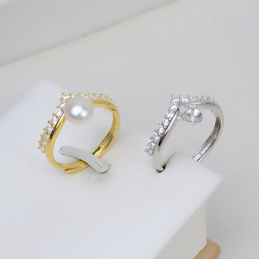 Tiny Crown Pearl Ring Setting-S925 Sterling Silver - Feliz Pearl 