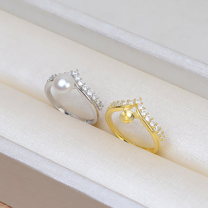 Tiny Crown Pearl Ring Setting-S925 Sterling Silver - Feliz Pearl 