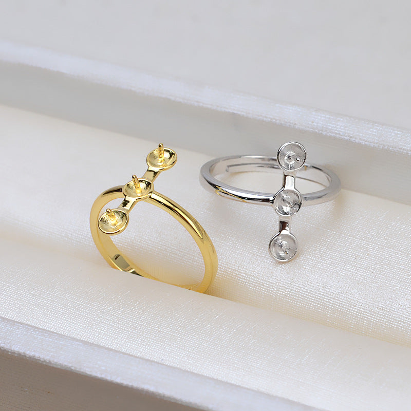 S925 Sterling Silver Triple Pearls Balance Beam Pearl Ring Mounting - Feliz Pearl 