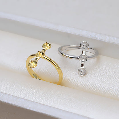 S925 Sterling Silver Triple Pearls Balance Beam Pearl Ring Mounting - Feliz Pearl 