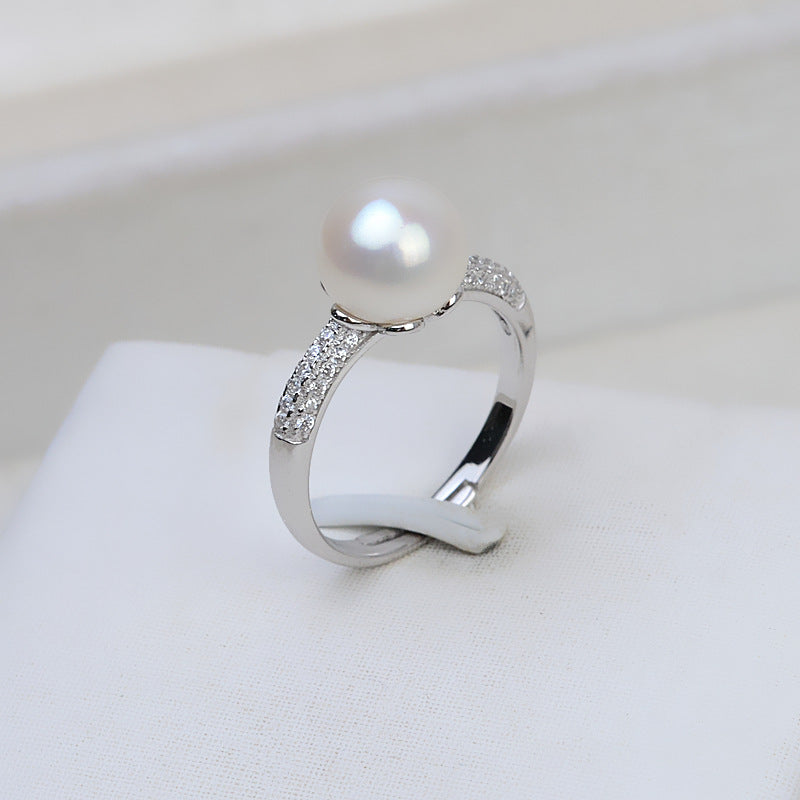 Cubic Zirconia Adjustable Size Pearl Ring Mountings - Feliz Pearl 