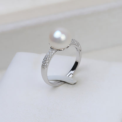 Cubic Zirconia Adjustable Size Pearl Ring Mountings - Feliz Pearl 