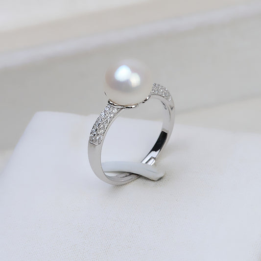 Cubic Zirconia Adjustable Size Pearl Ring Mountings - Feliz Pearl 