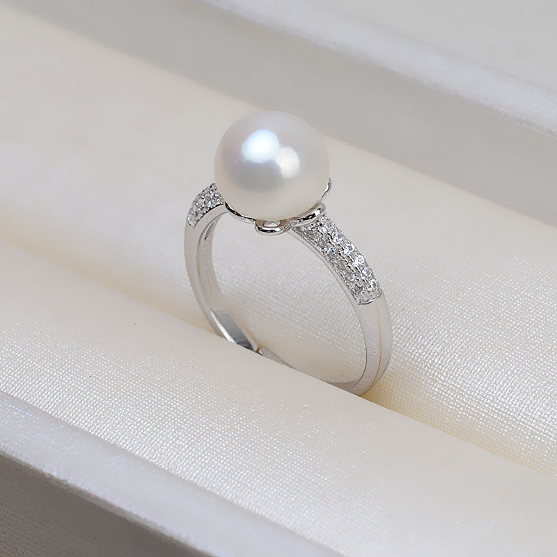 Cubic Zirconia Adjustable Size Pearl Ring Mountings - Feliz Pearl 
