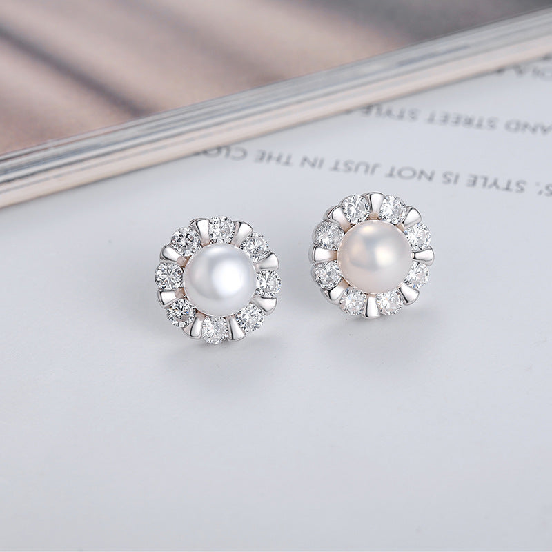 Daily Pearl Jewelry Setting S925 Sterling Silver Cubic Zirconia Sunflower Earring Mounting - Feliz Pearl 