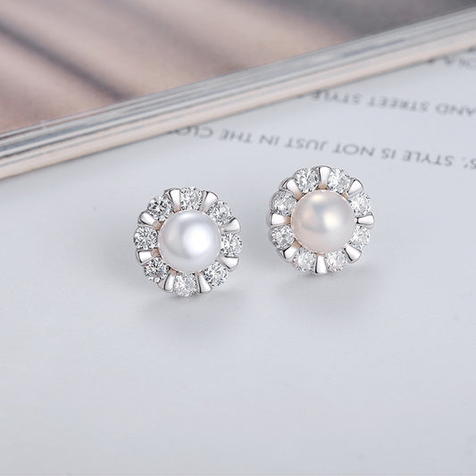 Daily Pearl Jewelry Setting S925 Sterling Silver Cubic Zirconia Sunflower Earring Mounting - Feliz Pearl 
