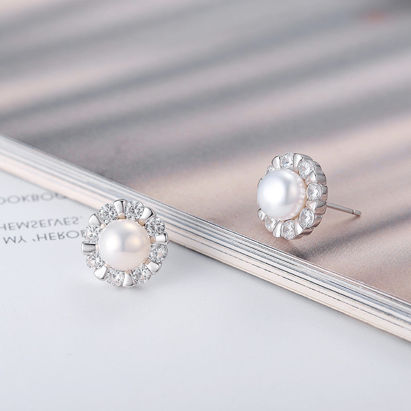 Daily Pearl Jewelry Setting S925 Sterling Silver Cubic Zirconia Sunflower Earring Mounting - Feliz Pearl 