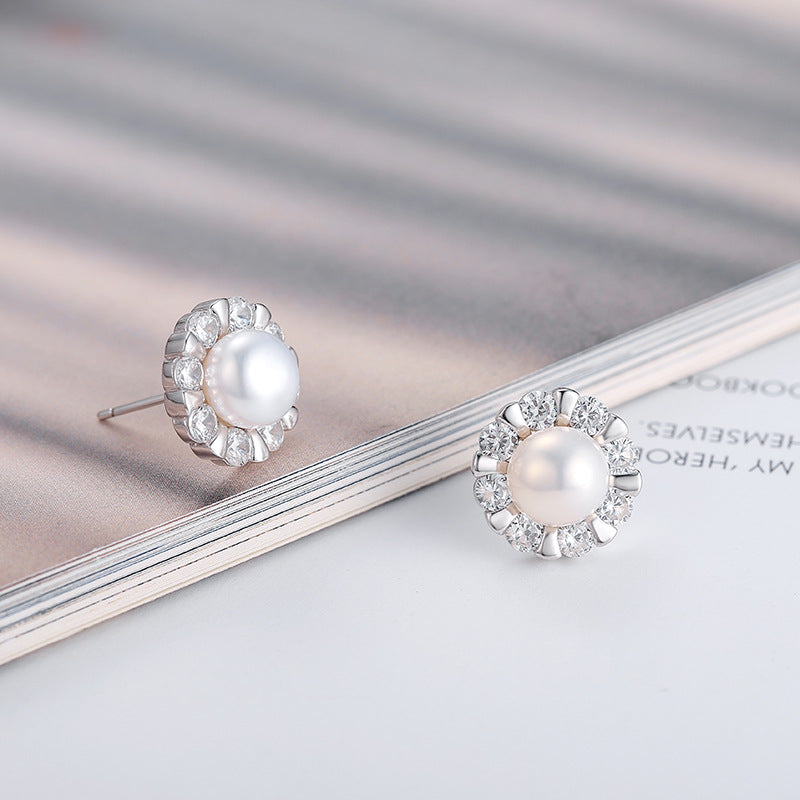 Daily Pearl Jewelry Setting S925 Sterling Silver Cubic Zirconia Sunflower Earring Mounting - Feliz Pearl 