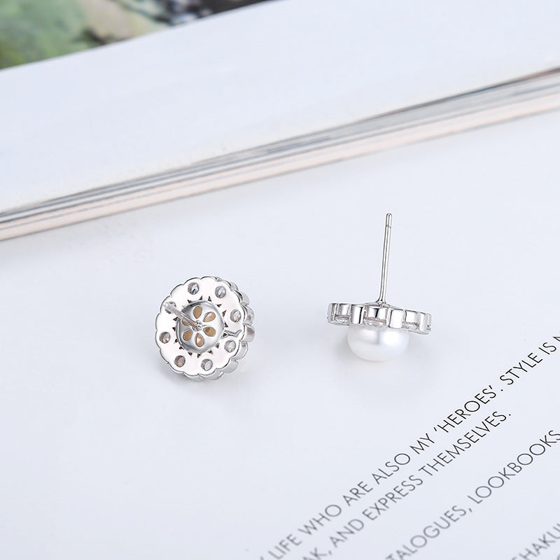 Daily Pearl Jewelry Setting S925 Sterling Silver Cubic Zirconia Sunflower Earring Mounting - Feliz Pearl 
