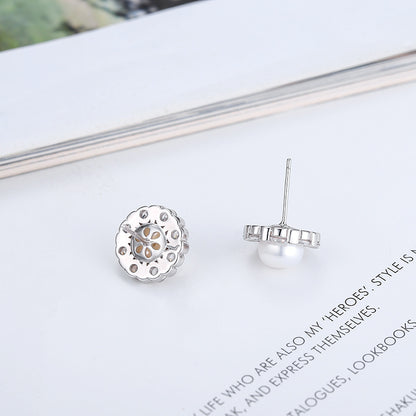 Daily Pearl Jewelry Setting S925 Sterling Silver Cubic Zirconia Sunflower Earring Mounting - Feliz Pearl 