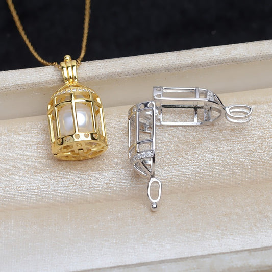 Shiny CZ Birdcage Pearl Cage Pendant-Feliz Pearl - Feliz Pearl 