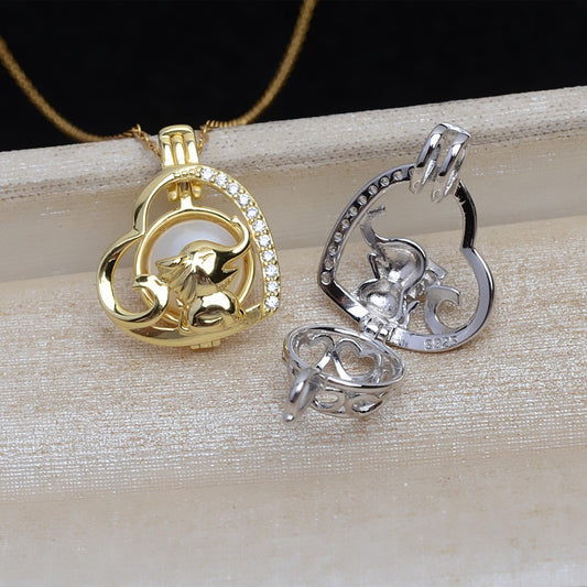 Sterling Silver Happy Elephant Pearl Cage Pendant - Feliz Pearl 