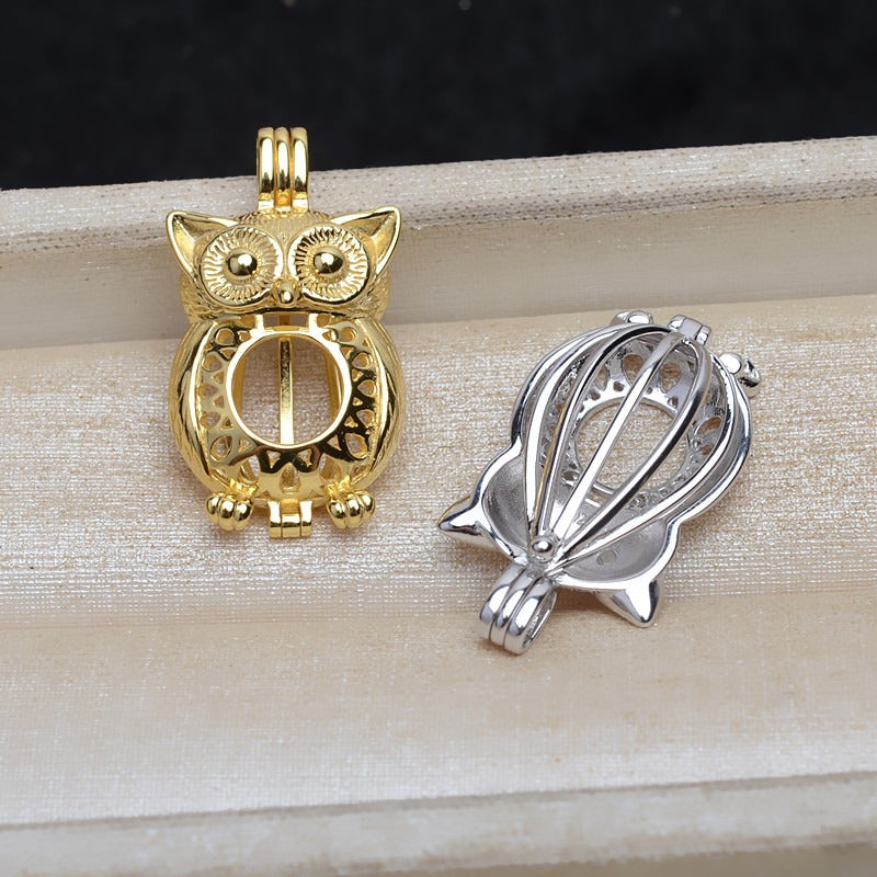 S925 Sterling Silver Owl Pearl Cage Pendant - Feliz Pearl 