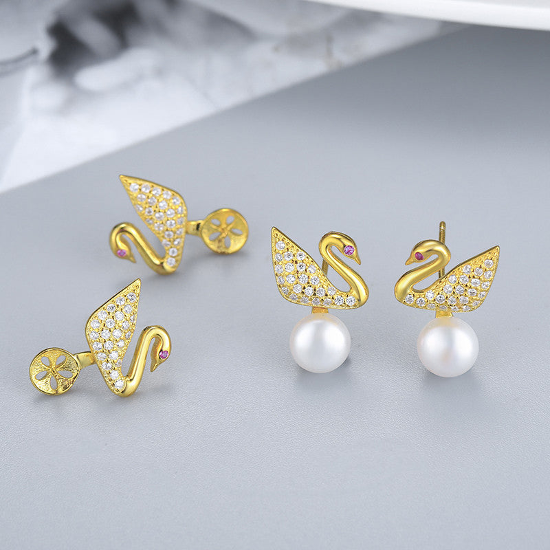 Silver Swan Pearl Earring Setting-Jewelry Setting Supplier - Feliz Pearl 