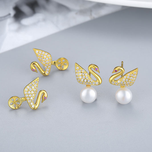 Silver Swan Pearl Earring Setting-Jewelry Setting Supplier - Feliz Pearl 