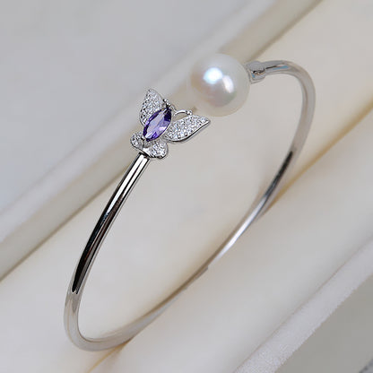 S925 Sterling Silver Butterfly Pearl Bangle Setting-Feliz Pearl - Feliz Pearl 