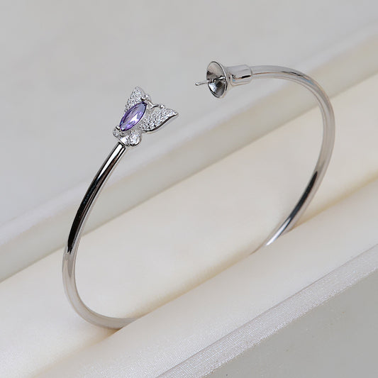 S925 Sterling Silver Butterfly Pearl Bangle Setting-Feliz Pearl - Feliz Pearl 