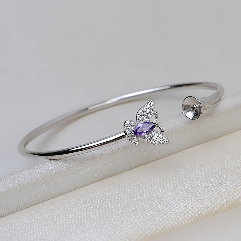 S925 Sterling Silver Butterfly Pearl Bangle Setting-Feliz Pearl - Feliz Pearl 