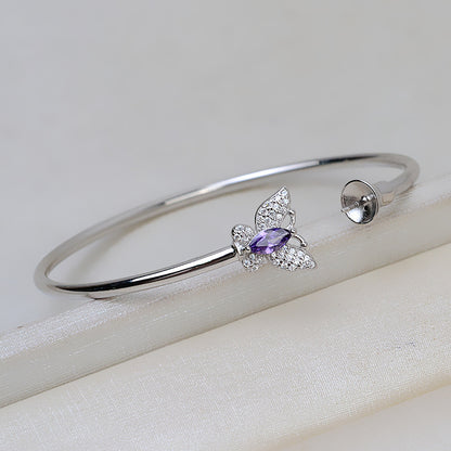 S925 Sterling Silver Butterfly Pearl Bangle Setting-Feliz Pearl - Feliz Pearl 